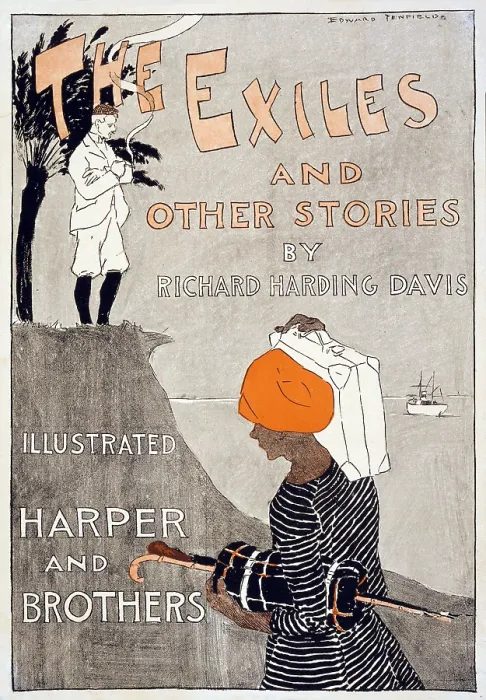 Framed Print : Poster advertising Richard Harding Davis (1864-1916) book, 'The Exiles and Other Stories.' 1894