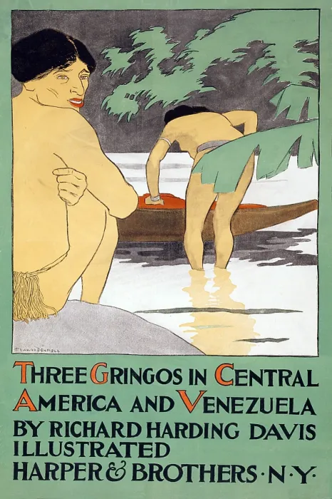 Framed Print : Poster advertising Richard Harding Davis (1864-1916) book, 'Three Gringos in Central America and Venezuela.' Ca. 1900