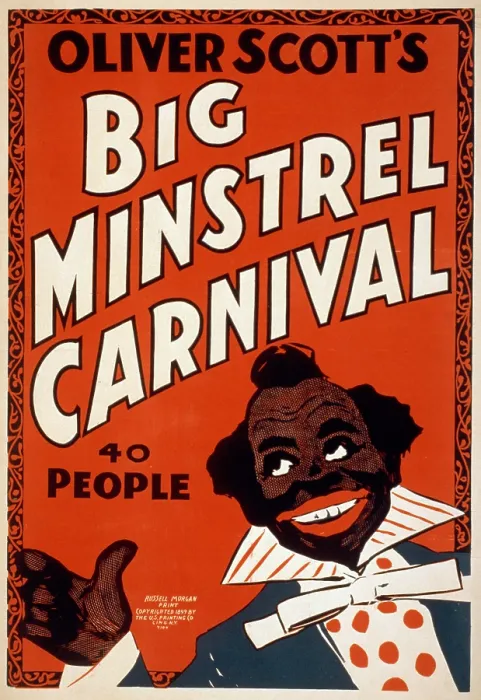 Framed Print : Poster announcing a minstrel show, original title: Oliver Scott's Big Minstrel Carnival - 40 people, print by Russell-Morgan, 1899 Framed Print : Poster announcing a minstrel show, original title: Oliver Scott's Big Minstrel Carnival - 40 people, print by Russell-Morgan, 1899