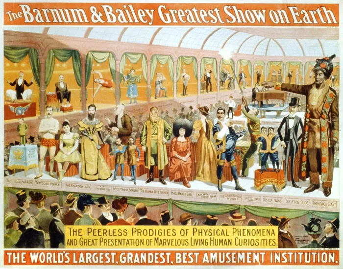 Framed Print : Poster for The Barnum and Bailey circus, poster reads: Barnum and Bailey Greatest Show on Earth, the Peerless Prodigies of Physical Phenomena
