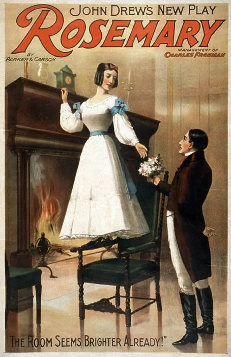 Framed Print : Poster for Charles Froman's 1896 play, ROSEMARY, starring John Drew, Louis Napoleon Parker, and Murray Carson. Color lithograph, 1896