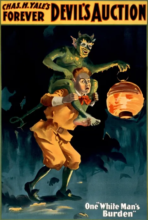 Framed Print : Poster for Chas. H. Yale's forever Devil's auction, text further reads: One White Man's Burden, Russell-Morgan Print, circa 1899