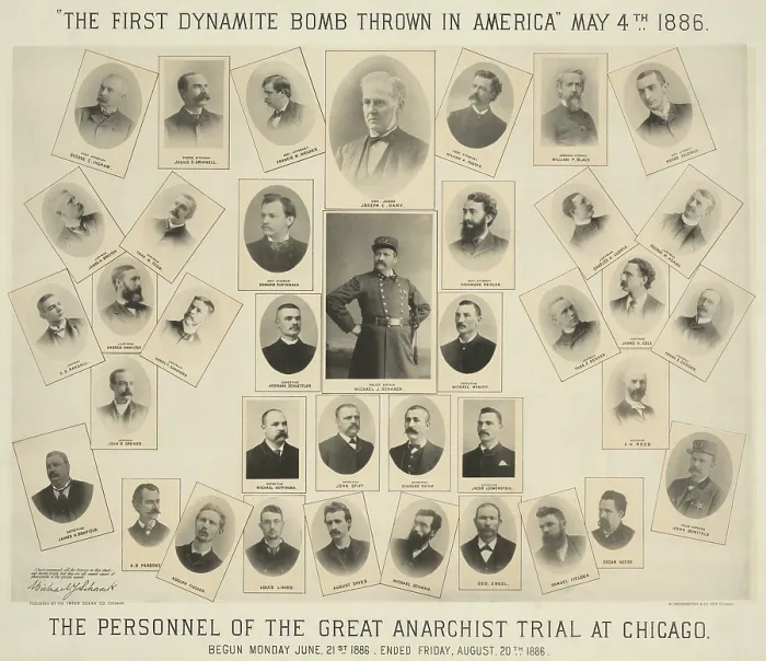 Framed Print : Poster entitled, THE FIRST DYNAMITE BOMB THROWN IN AMERICA, refers to the Haymarket Bombing, in Chicago, May 4, 1886 Framed Print : Poster entitled, THE FIRST DYNAMITE BOMB THROWN IN AMERICA, refers to the Haymarket Bombing, in Chicago, May 4, 1886