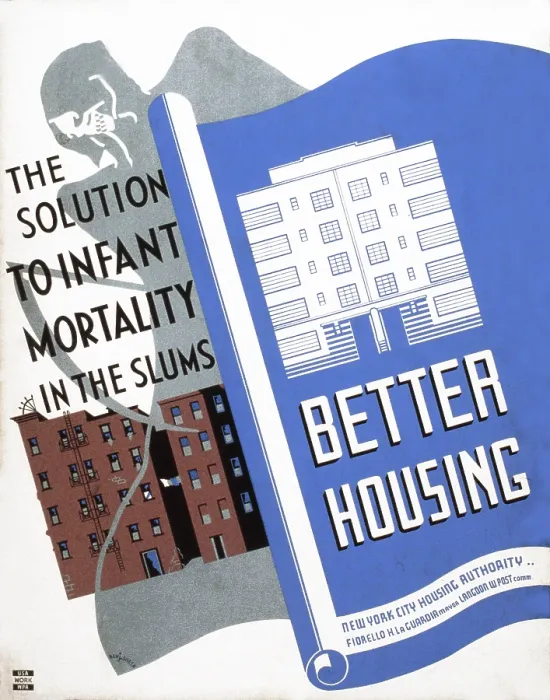 Framed Print : Poster promoting better housing as a solution for high rates of infant mortality in the slums
