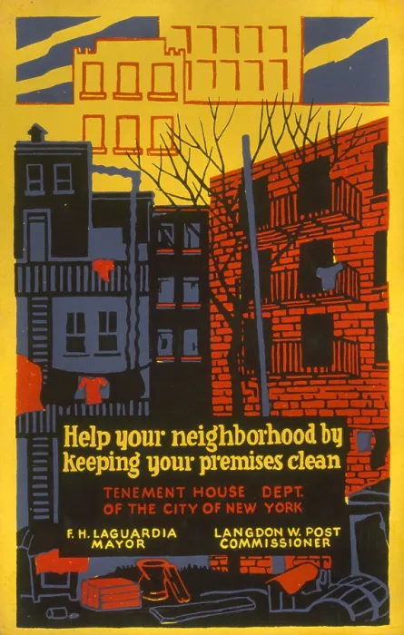 Framed Print : Poster promoting better living conditions by keeping tenement neighborhoods clean, text reads: Help your neighborhood by keeping your premises clean