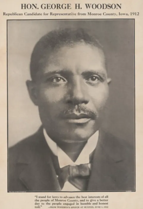 Framed Print : Poster promoting the election of George H. Woodson to the Iowa State legislature, in 1912