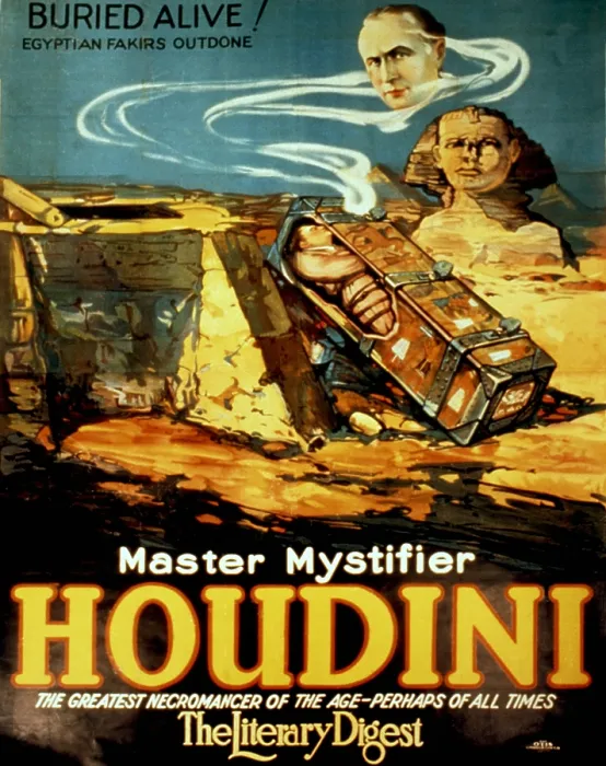 Framed Print : Poster promoting Harry Houdini (1874-1926), evoking mystical past of ancient Egypt. 1925 Framed Print : Poster promoting Harry Houdini (1874-1926), evoking mystical past of ancient Egypt. 1925