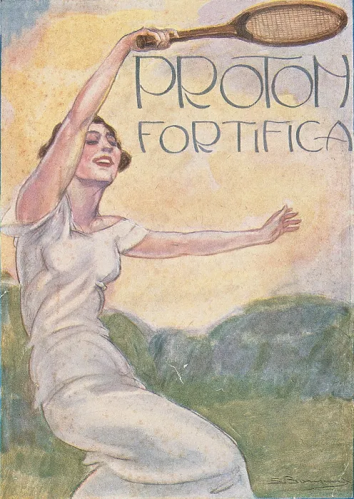 Framed Print : Poster for Proton, by Unknown Artist, 20th Century, - All. Poster advertising woman tennis player racket ball sport