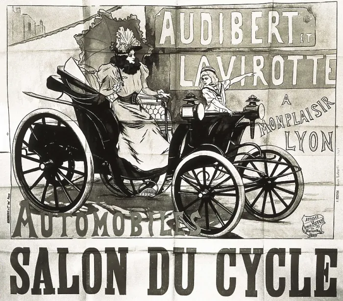 Framed Print : Poster of 'Salon du cycle' advertising the cars Audibert et Lavirotte. Engraving. AISA / Everett Collection**US SALES ONLY**