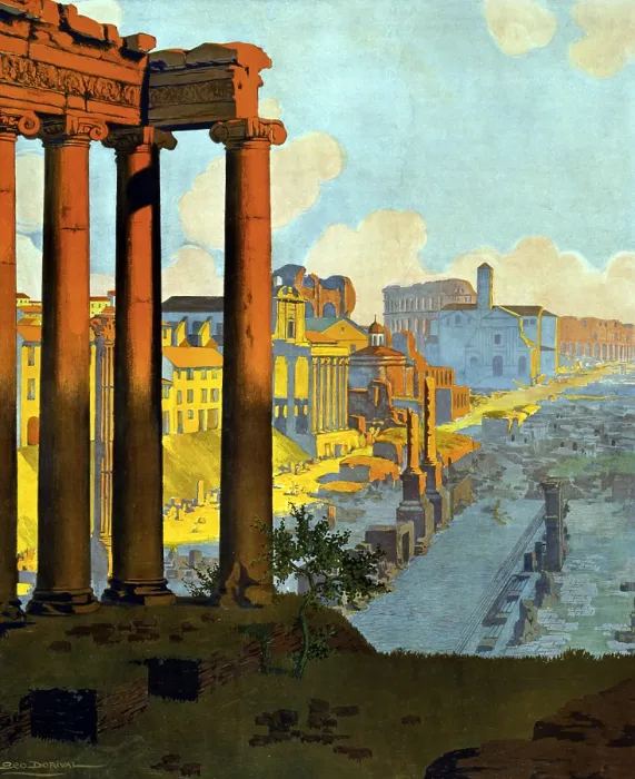 Framed Print : Poster showing the Roman Forum at dawn; George Dorival, artist. 1920