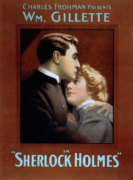 Framed Print : Poster for William Gillette (1853-1937), American playwright and actor portrayed Sherlock Holmes in plays he created from the stories of Sir Arthur Conan Doyle. Ca. 1900