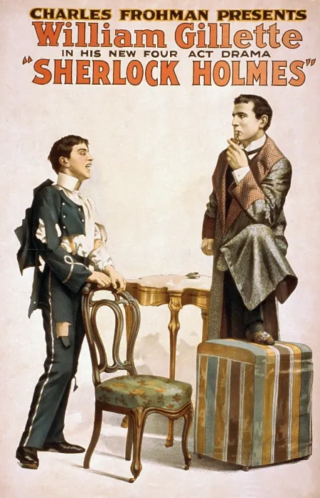 Framed Print : Poster for William Gillette (1853-1937), American playwright and actor portrayed Sherlock Holmes in plays he created from the stories of Sir Arthur Conan Doyle. Ca. 1900
