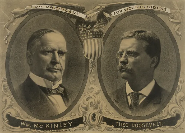 Framed Print : Poster of William McKinley and Theodore Roosevelt, Republican Presidential candidates in 1900