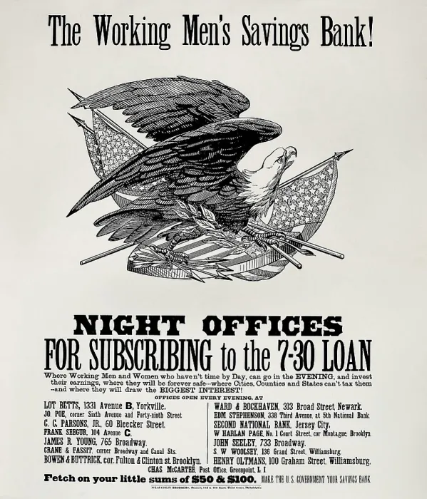 Framed Print : Poster of the Working Men's Saving Bank, promoting subscriptions to the 7-30 Loan