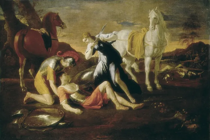 Framed Print : POUSSIN, Nicolas (1594-1665). Tancred and Erminia. 1630. Classicism. Oil on canvas. RUSSIA. Saint Petersburg. State Hermitage Museum. - C