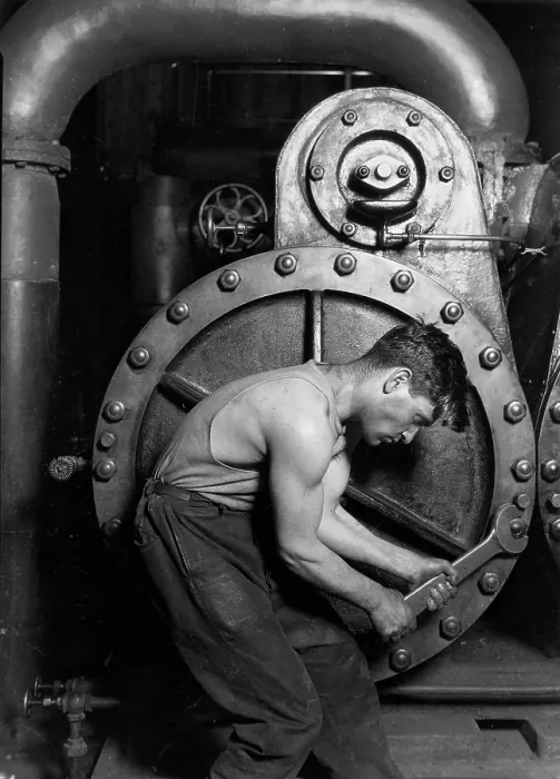 Framed Print : Power house mechanic working on steam pump. Photo by Lewis Hine, 1920 Framed Print : Power house mechanic working on steam pump. Photo by Lewis Hine, 1920