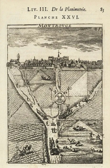 Framed Print : Practical Geometry' by Allain Manesson Mallet. Fol. 85 depicting the surveying of fields (1702). Engraving. FRANCE. Paris. National Library