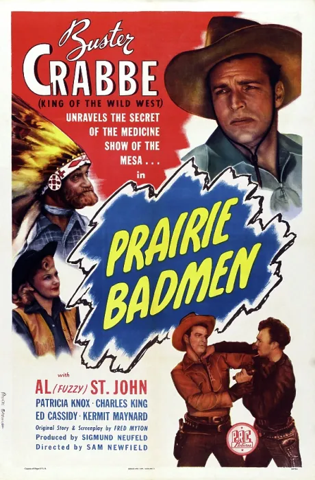 Framed Print : PRAIRIE BADMEN, US poster, left from top: Al St. John, Patricia Knox, Buster Crabbe (top right), 1946
