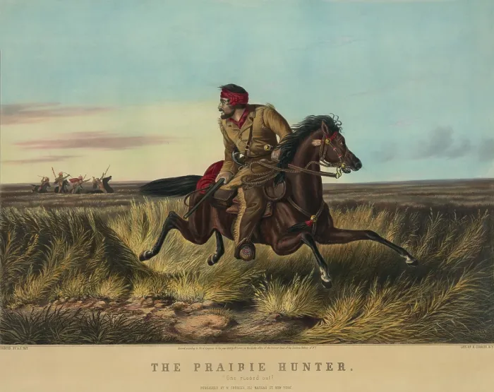 Framed Print : THE PRAIRIE HUNTER: ONE RUBBED OUT, ca. 1852, Nathaniel Currier lithograph after painting by Arthur Fitzwilliam Tait