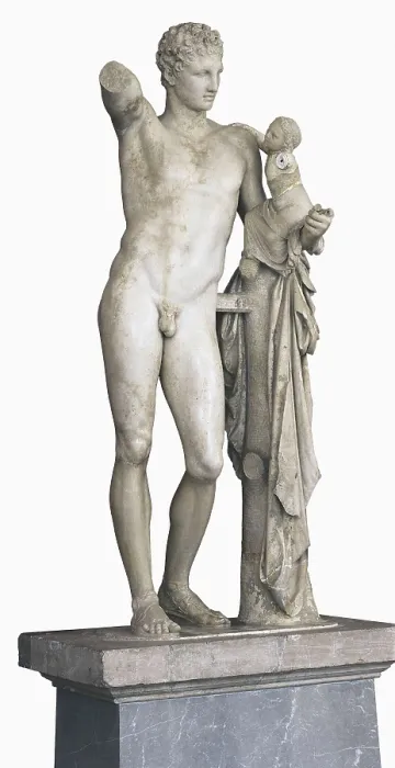 Framed Print : PRAXITELES (flourished 370, -330 BC). Hermes bearing the infant Dionysus. ca. 330 BC. Hermes carrying the child Dionysus to the nymphs who were charged with his rearing Framed Print : PRAXITELES (flourished 370, -330 BC). Hermes bearing the infant Dionysus. ca. 330 BC. Hermes carrying the child Dionysus to the nymphs who were charged with his rearing