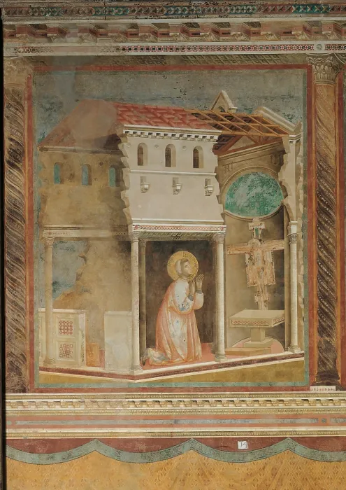 Framed Print : The Prayer before the Crucifix of St Damian, by Giotto, 1297 - 1299, 13th Century, fresco, cm 270 x 230 - Italy, Umbria, Perugia, Assisi, Upper Basilica of San Francesco, nave Framed Print : The Prayer before the Crucifix of St Damian, by Giotto, 1297 - 1299, 13th Century, fresco, cm 270 x 230 - Italy, Umbria, Perugia, Assisi, Upper Basilica of San Francesco, nave