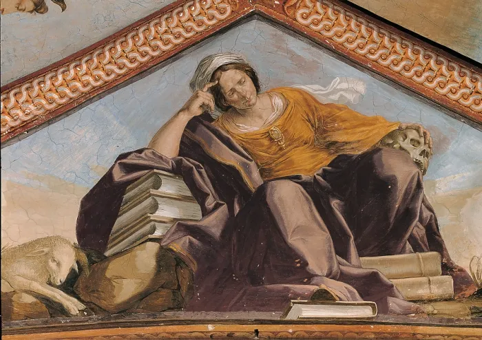 Framed Print : Prayer, Meditation, Contemplation, Union in God, Two Angels, by Martinelli Giovanni, 17th Century, - Italy, Tuscany, Florence, Galluzzo Charterhouse, Vault of San Bruno Chapel