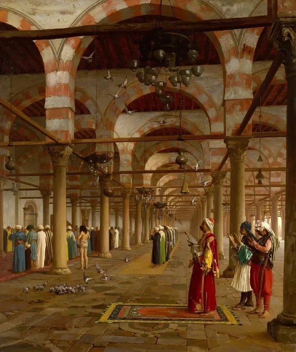 Framed Print : PRAYER IN THE MOSQUE, by Jean-Leon Gerome, 1871, French painting, oil on canvas. Islamic men praying in Mosque of Amr, Cairo Framed Print : PRAYER IN THE MOSQUE, by Jean-Leon Gerome, 1871, French painting, oil on canvas. Islamic men praying in Mosque of Amr, Cairo
