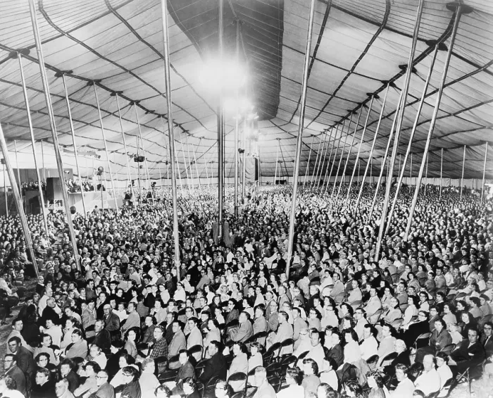 Framed Print : Preacher Oral Roberts conducted evangelistic and faith healing crusades in a tent in 1959. He toured America with his giant tent cathedral, which grew until it held 12, 000 people Framed Print : Preacher Oral Roberts conducted evangelistic and faith healing crusades in a tent in 1959. He toured America with his giant tent cathedral, which grew until it held 12, 000 people