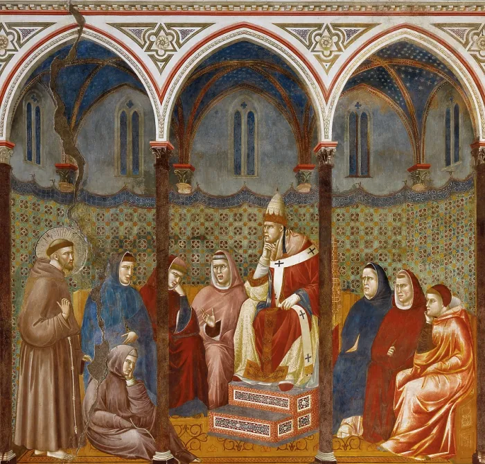 Framed Print : Preaching before Honorius the 3rd, by Giotto, 1297 - 1300, 13th - 14th Century, fresco - Italy, Umbria, Assisi, Papal Basilica of St. Francis of Assisi, Upper Basilica. Detail Framed Print : Preaching before Honorius the 3rd, by Giotto, 1297 - 1300, 13th - 14th Century, fresco - Italy, Umbria, Assisi, Papal Basilica of St. Francis of Assisi, Upper Basilica. Detail