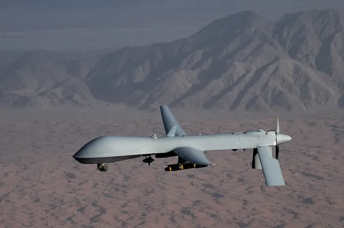 Framed Print : The Predator drone carries various sensors cameras and Hellfire missiles. Since 1995 it has been used over Afghanistan Pakistan Bosnia Serbia Iraq Yemen and Libya. Dec. 16 2008