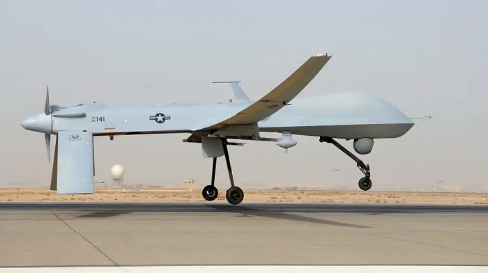 Framed Print : Predator drone an unmanned aircraft takes off from Balad Air Base Iraq Thursday June 12 2008