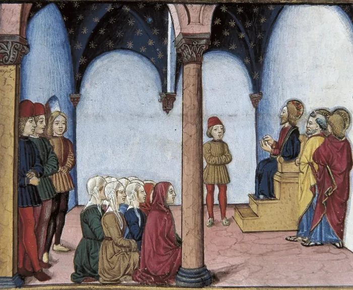 Framed Print : DE PREDIS, Cristoforo (1440-1486). Stories of Saint Joachim, Saint Anne, Virgin Mary, Jesus, the Baptist and the End of the World. 1476