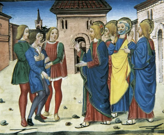 Framed Print : DE PREDIS, Cristoforo (1440-1486). Stories of Saint Joachim, Saint Anne, Virgin Mary, Jesus, the Baptist and the End of the World. 1476. Jesus heals a possessed dumb Framed Print : DE PREDIS, Cristoforo (1440-1486). Stories of Saint Joachim, Saint Anne, Virgin Mary, Jesus, the Baptist and the End of the World. 1476. Jesus heals a possessed dumb