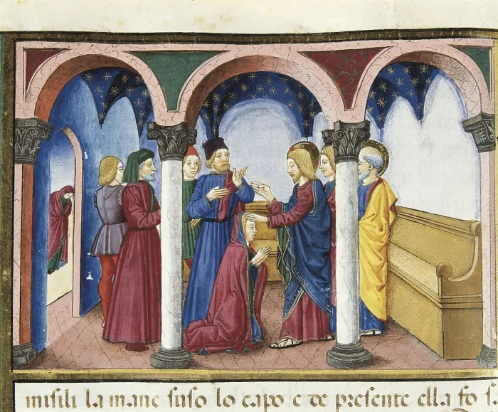 Framed Print : DE PREDIS, Cristoforo (1440-1486). Stories of Saint Joachim, Saint Anne, Virgin Mary, Jesus, the Baptist and the End of the World. 1476