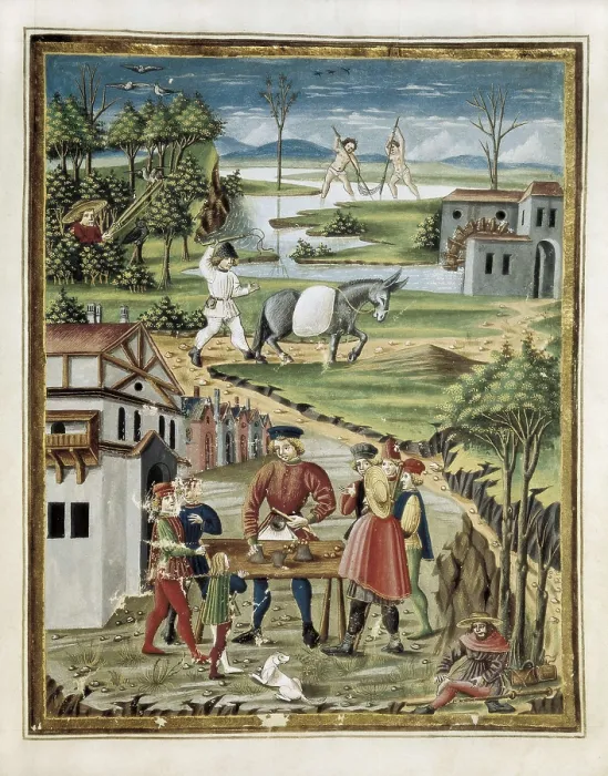 Framed Print : DE PREDIS, Cristoforo (1440-1486). De Sphaera. ca. 1470. Agricultural scene. Renaissance art. Quattrocento. Miniature Painting. ITALY. Modena. Estense Library