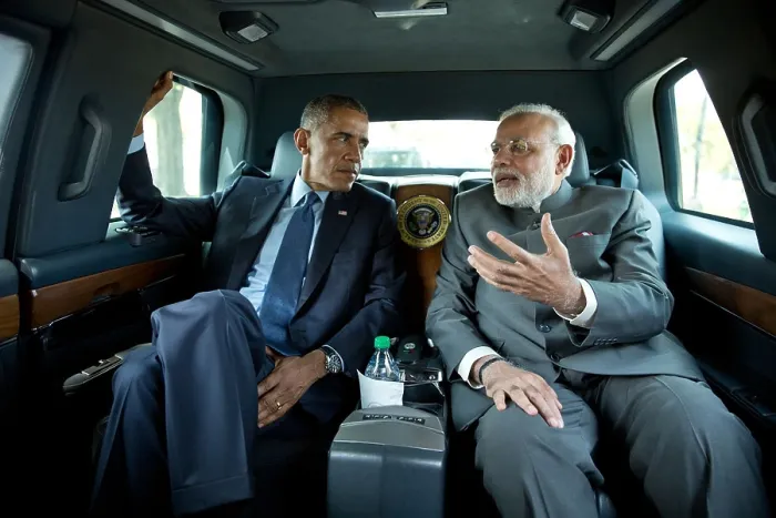 Framed Print : Premier Narendra Modi of India rides with President Obama to the Martin Luther King, Jr. Memorial. Sept. 30, 2014. (BSLOC_2015_13_201)