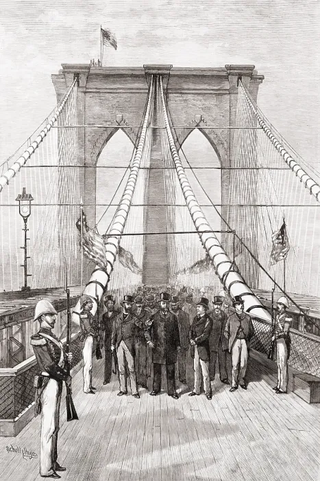 Framed Print : Pres. Chester Arthur and Mayor Franklin Edson led the opening crossing of the Brooklyn Bridge, May 24, 1883