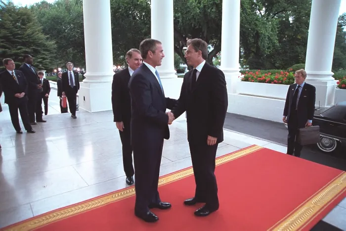 Framed Print : Pres. George W. Bush greets PM Tony Blair at the White House on Sept. 20, 2001 Framed Print : Pres. George W. Bush greets PM Tony Blair at the White House on Sept. 20, 2001