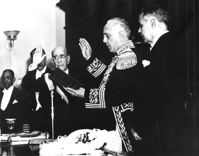 Framed Print : Pres. Rafael Trujillo of the Dominican Republic (second from right) takes the oath of office. August 16, 1947. It was his last Presidential Inauguration