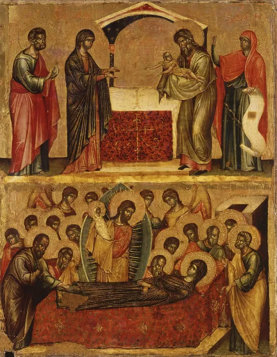 Framed Print : Presentation at the Temple and the death of the Virgin, by Paolo Veneziano, 1333 ca. 14th Century, board - Italy, Veneto, Venice, Church of Saint Pantaleone. Whole artwork view Framed Print : Presentation at the Temple and the death of the Virgin, by Paolo Veneziano, 1333 ca. 14th Century, board - Italy, Veneto, Venice, Church of Saint Pantaleone. Whole artwork view
