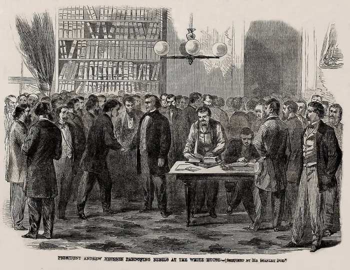 Framed Print : President Andrew Johnson pardoning Rebels at the White House in Sept-Oct. 1865 Framed Print : President Andrew Johnson pardoning Rebels at the White House in Sept-Oct. 1865