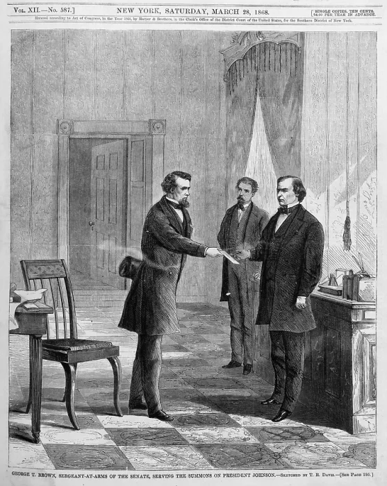 Framed Print : President Andrew Johnson. being served impeachment summons in the White House