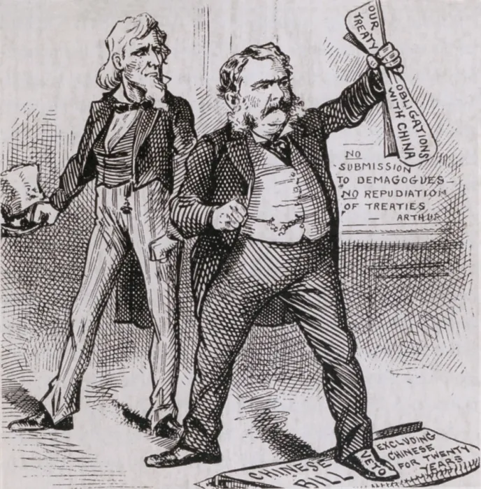 Framed Print : President Arthur, vetoed the 1882 bill forbidding immigration of laborers from China for 20 years, but later signed a 10 year limitation that remained in effect for decades Framed Print : President Arthur, vetoed the 1882 bill forbidding immigration of laborers from China for 20 years, but later signed a 10 year limitation that remained in effect for decades