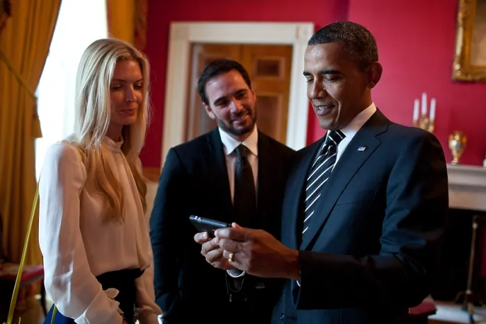 Framed Print : President Barack Obama with 2010 NASCAR Champion Jimmie Johnson and his wife, Chandra. Red Room of the White House, Sept. 7, 2011 (BSLOC_2015_3_137)