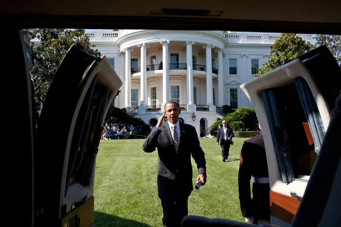 Framed Print : President Barack Obama boards Marine One on the South Lawn of the White House. July 1, 2011. (BSLOC_2015_13_133)