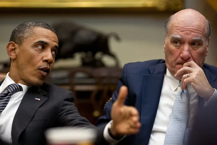 Framed Print : President Barack Obama and Chief of Staff Bill Daley in a fiscal policy meeting, May 2, 2011