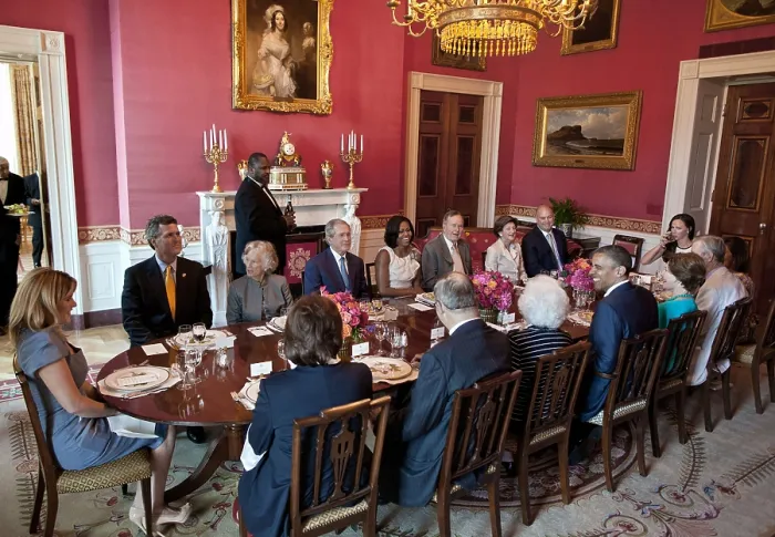 Framed Print : President Barack Obama and First Lady Michelle Obama host a lunch for the Bush family. May 31, 2012