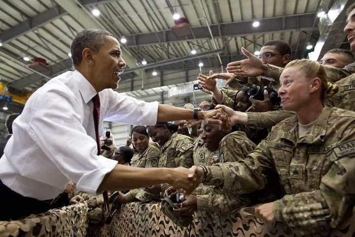 Framed Print : President Barack Obama greets U.S. troops at Bagram Air Field, Afghanistan. May 1, 2012. (BSLOC_2015_13_283)
