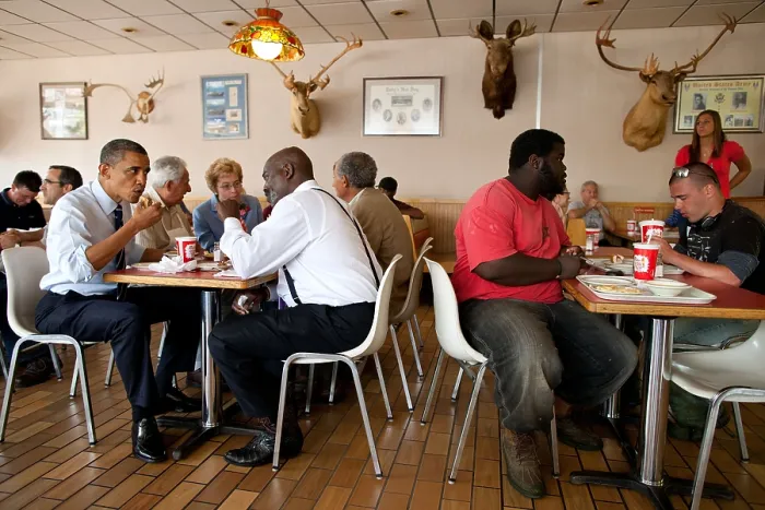 Framed Print : President Barack Obama has lunch with Toledo, Ohio, Mayor Michael Bell at Rudy's Hot Dog. June 3, 2011. (BSLOC_2015_13_152) Framed Print : President Barack Obama has lunch with Toledo, Ohio, Mayor Michael Bell at Rudy's Hot Dog. June 3, 2011. (BSLOC_2015_13_152)