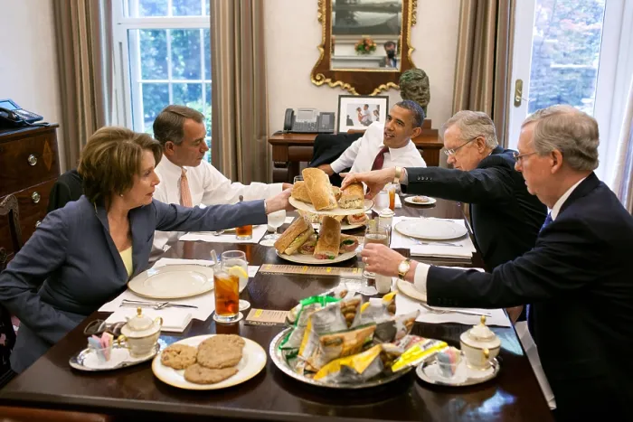 Framed Print : President Barack Obama lunching with Congressional Leadership, May 16, 2012. L-R: Nancy Pelosi, John Boehner, the President, Harry Reid, and Mitch McConnell Framed Print : President Barack Obama lunching with Congressional Leadership, May 16, 2012. L-R: Nancy Pelosi, John Boehner, the President, Harry Reid, and Mitch McConnell